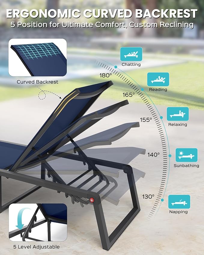 Aluminum Chaise Lounge Chair Outdoor, Foldable & Assembly Free Patio Pool