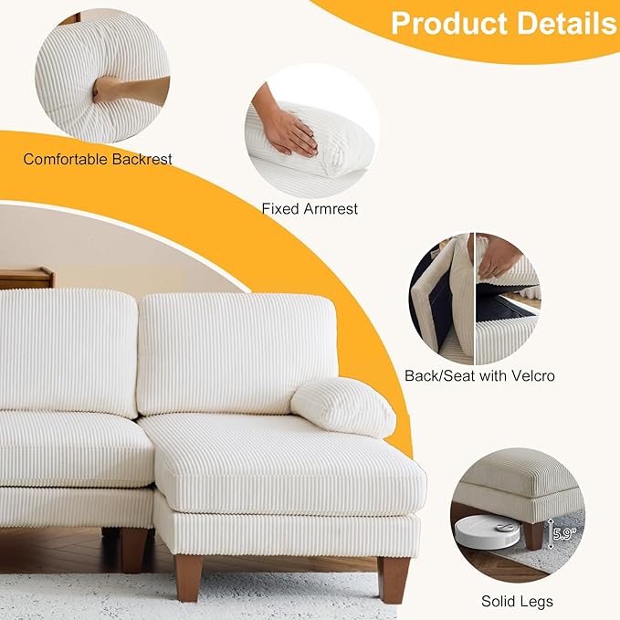Karl home U-Shape Sectional Sofa Couch 111" Modern 4-Seat Sofa