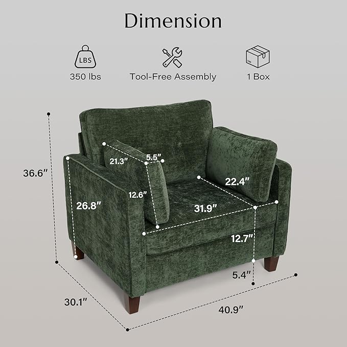 Luxury Oversized Accent Chair, 40.9" Upholstered Comfy Piping Single Armchairs