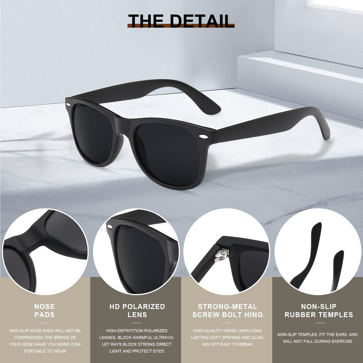 DEMIKOS Sunglasses Unisex Polarized Mens Sunglasses - Essential for Daily Life and Travel Mens Sunglasses (heihui+binlan+heibai), Blue, Medium
