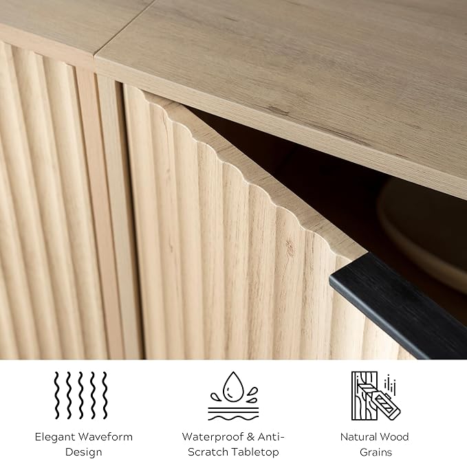 EYYTHUNG Fluted Storage Cabinet Set of 3, Sideboard Buffet Cabinet Modern