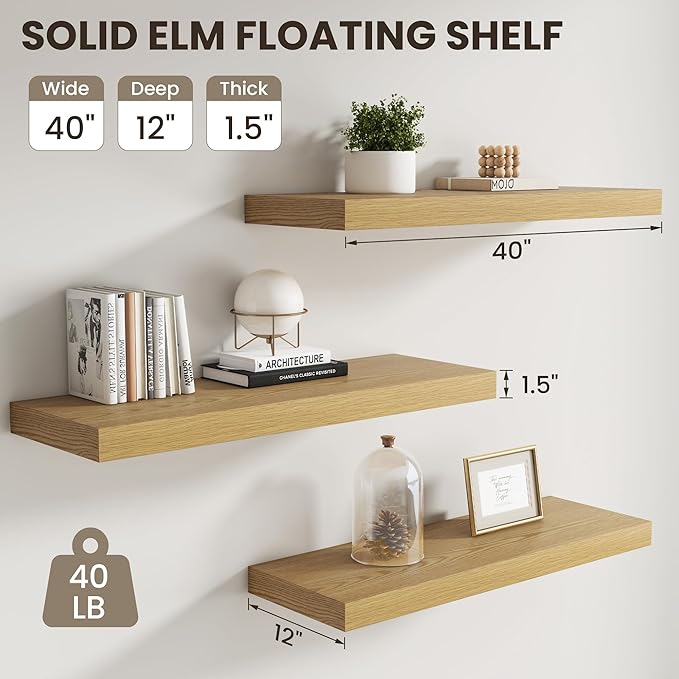 Dreamland Floating Shelves for Wall, 2 Pack Rustic Wooden Wall Shelves