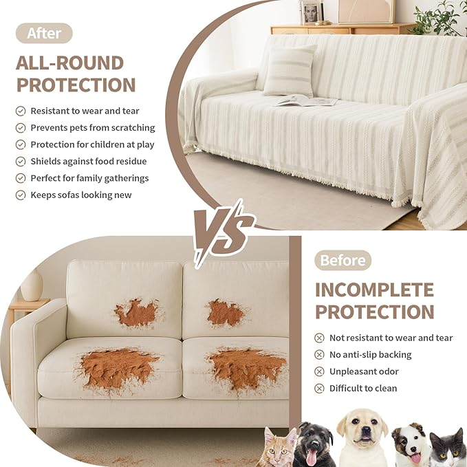 Boho Sofa Covers for 2 Cushion Couch, Chenille Sofa Slipcover for Pets Washable