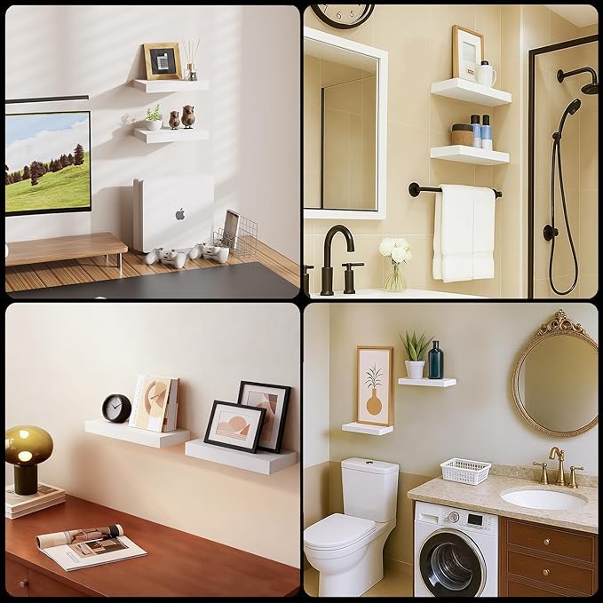 Floating Shelves for Wall White Shelves Bathroom, Bedroom and Living Room