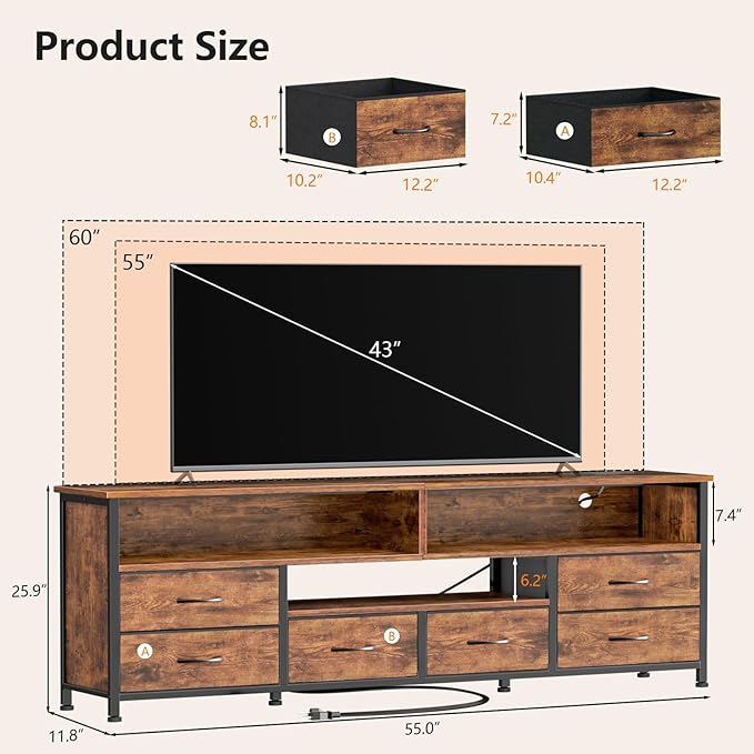 Furologee 55 Inch LED TV Stand for Bedroom