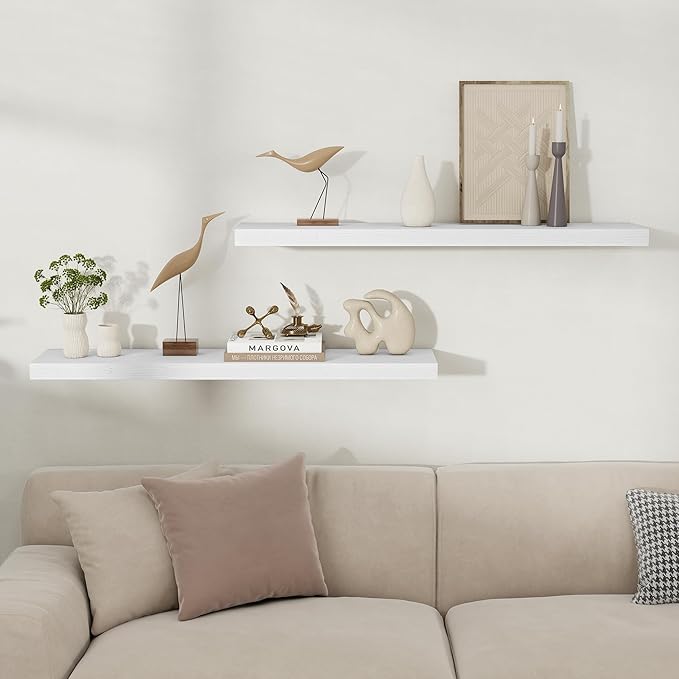 Fun Memories Floating Shelves for Wall, 40 Inch Long Set of 2 Rustic Wood Wall
