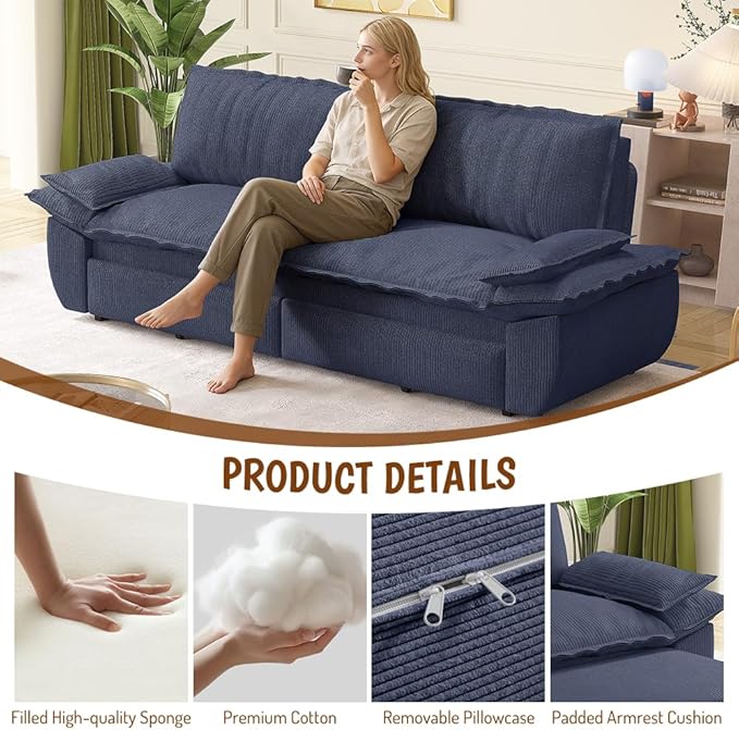 KEIKI 73.2" Queen Convertible Sofa Bed, 3-in-1 Pull Out Sleeper Couch