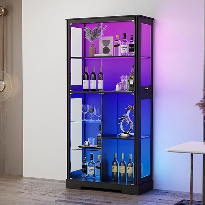 Gurexl Display Cabinet with Motion Sensor LED Lights, Glass Curio Cabinet with