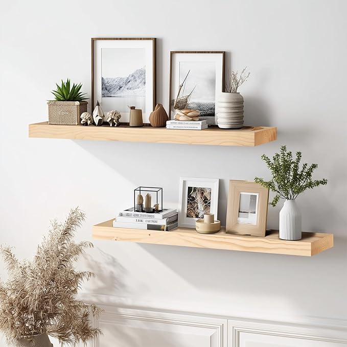 36x8x1.6 inch Floating Shelves Set of 2 – Solid Wood Rustic Wood Wall Mounted