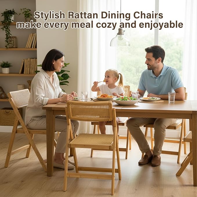 Furlide Rattan Folding Chair, Modern Mid Century Dining Chair Set of 1