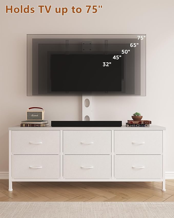TV Stand with Mount, Fabric Dresser with 6 Drawers