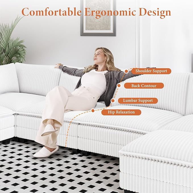 Vesgantti 143" U Shaped Sectional Modular Couch, Comfy Corduroy Upholstered