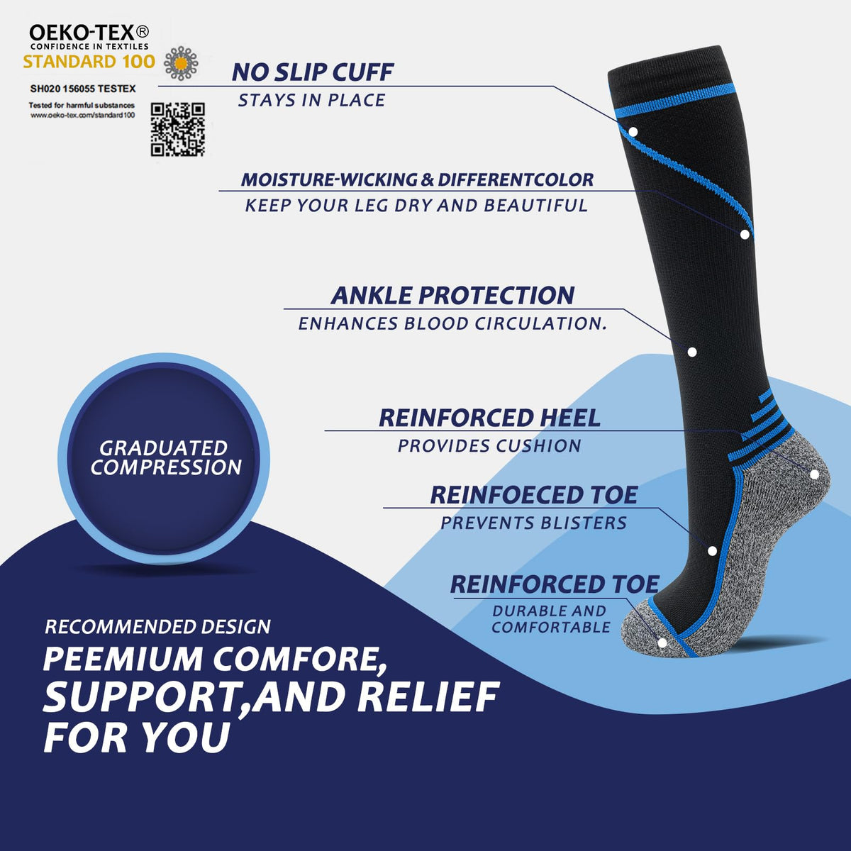 fenglaoda 8 Pairs Compression Socks for Men & Women 20-30 mmHg Knee High Nurse Pregnant Running Medical and Travel Athletic(L/XL,Multi01 )