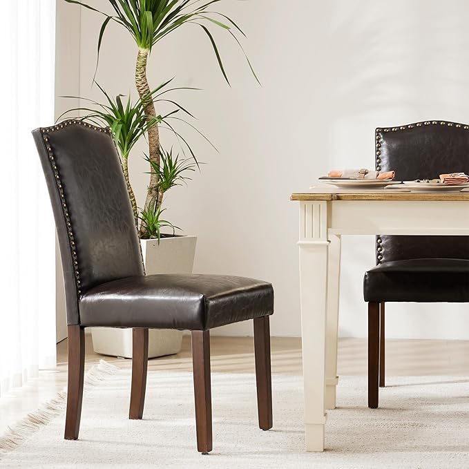 DUMOS Upholstered Dining Chairs，Set of 2 PU Leather Dining Room Kitchen Chair