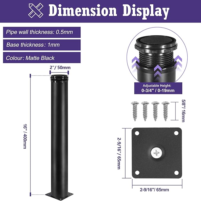 16 Inch Metal Furniture Legs Stainless Steel Adjustable Legs Black Metal Legs