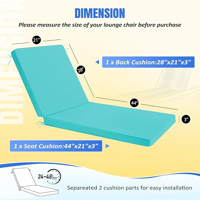 Basic Beyond Chaise Lounge Cushions Outdoor, 3-Layer Waterproof Outdoor