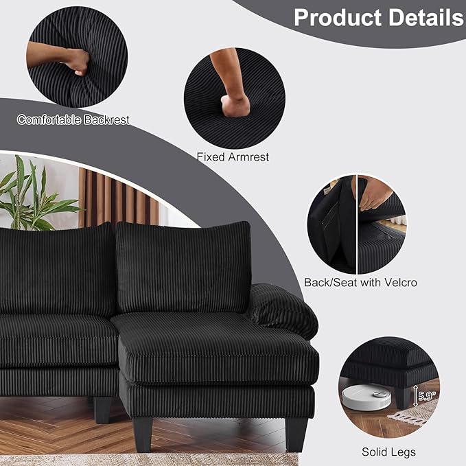 Karl home 111" Sectional Sofa U-Shaped 4-Seat Couch
