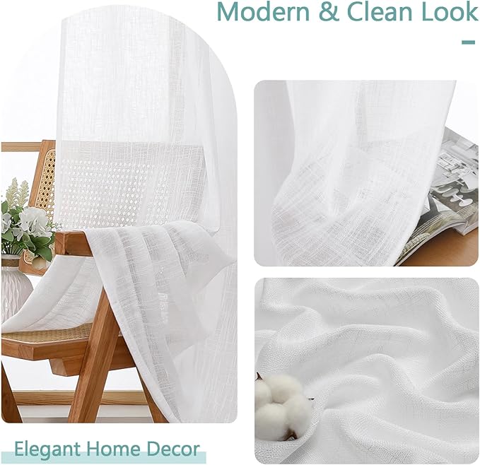 Chyhomenyc Extra Long White Semi Sheer Curtains 108 Inches Long 2 Panels Set