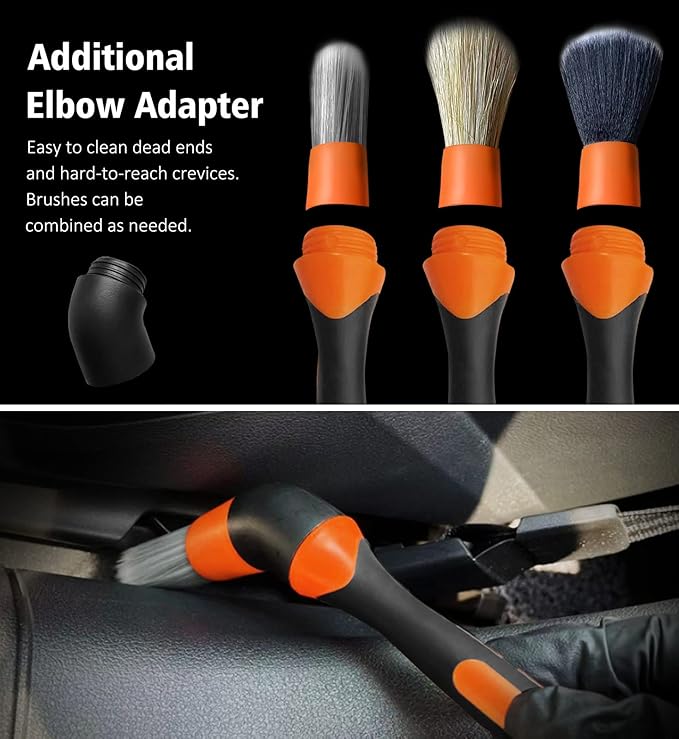 YeewayVeh 3pcs Car Detailing Brush Set, Boars Hair Detailing Brushes, Ultra