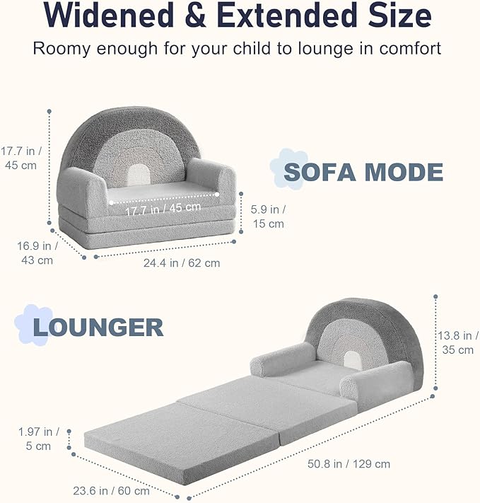little dove Extra Wide Soft Toddler Couch Fold Out, Comfy Toddler Chair