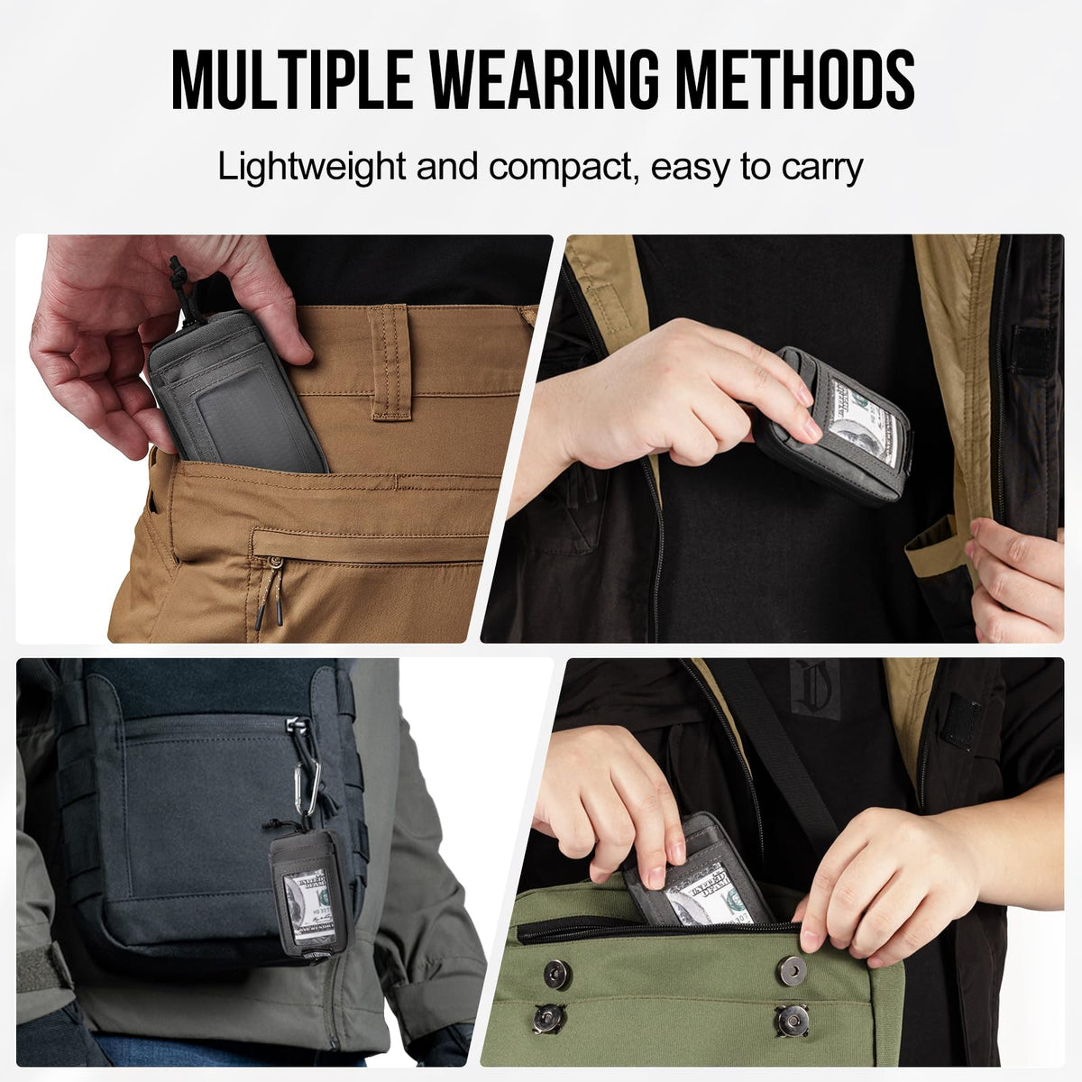 Front Pocket Wallet with Zippers - OneTigris Small Coin Purse Tactical Wallet Nylon Minimalist Wallet for Men Women