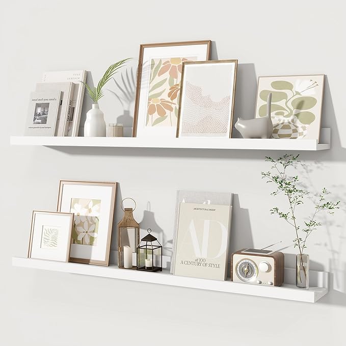 Fun Memories Picture Ledge Shelves Set of 2, 36 Inch Rustic Wall Mounted
