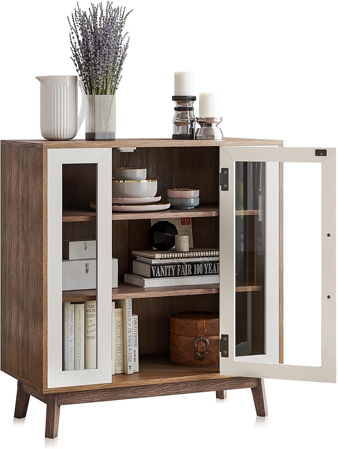 BELLEZE 31" Modern Display Curio Cabinet, 3-Tier White Storage Buffet