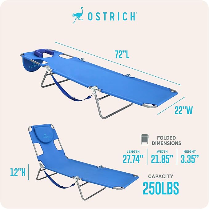 Ostrich the Original Chaise 72 x 22 Inch Lounge Portable Reclining Lounger