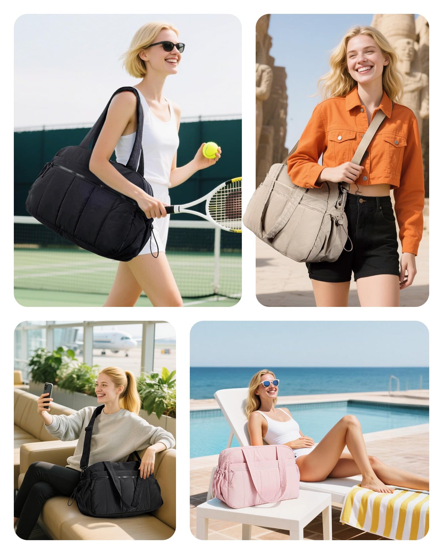 BAGSMART Gym Bag for Women, Duffle Bag for Travel with Wet Pocket, Lightweight Carry on Weekender Duffel, Water Resistant, Camel