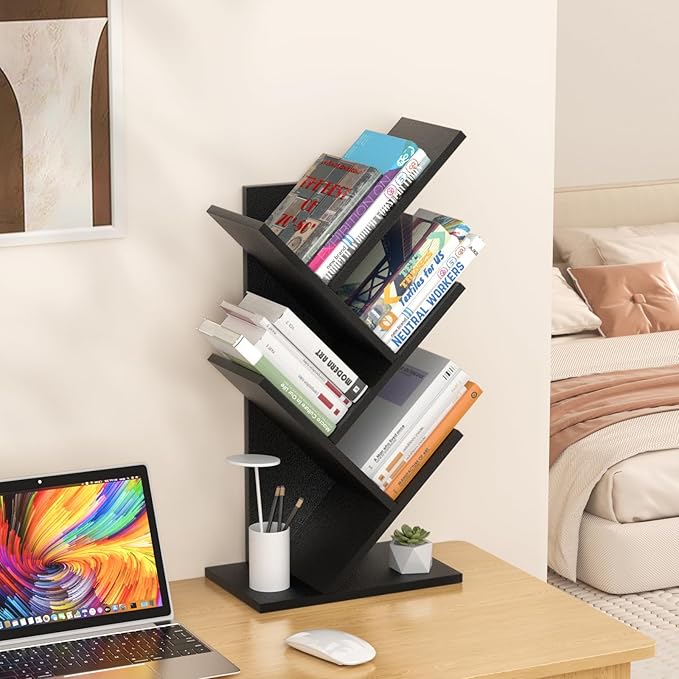 SHEEPAM 5 Tier Tree Book Shelf, Small Desktop Bookshelf
