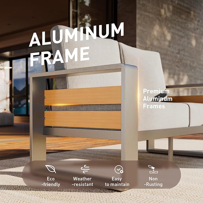 Aoxun Aluminum Outdoor Patio Furniture Set, 2 Seats Metal Sectional Patio
