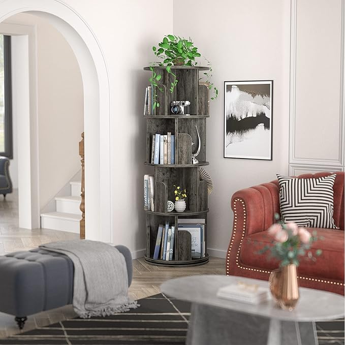 Aheaplus Rotating Bookshelf, 360 Display Corner Bookshelf