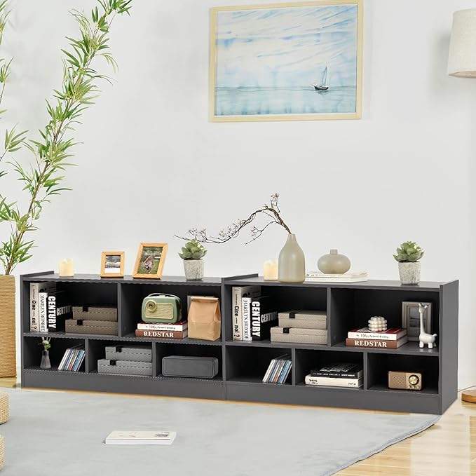 Tangkula 5 Cube Bookcase, 2 Tier Wooden Storage Open Bookshelf, Kid's Playroom