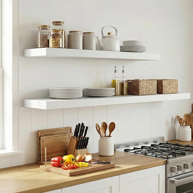 12 inch Deep Floating Shelves for Wall, 72 inch Wide Engineered Wood Wall