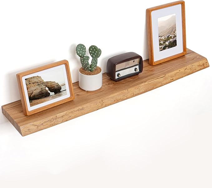 Floating Shelves for Wall Decor, Rustic Solid Elm Wood Live Edge Floating