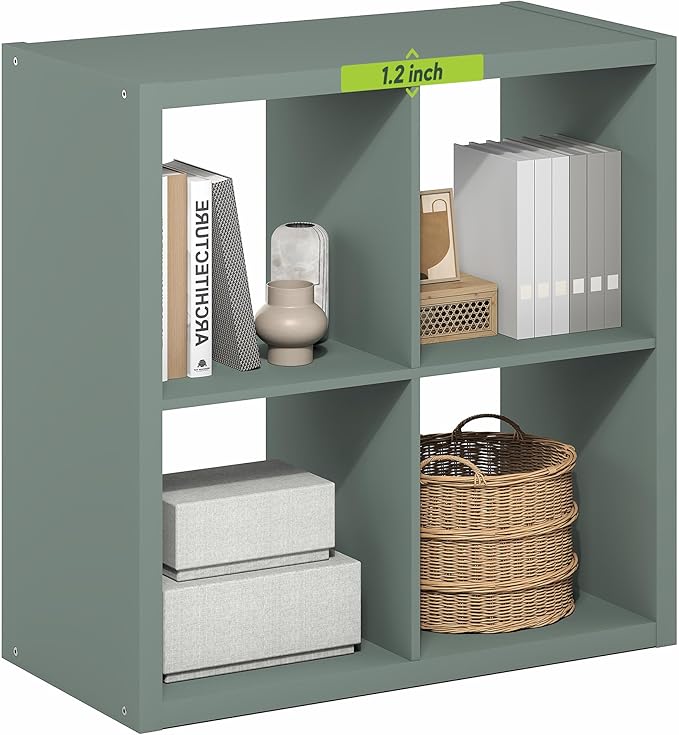 Furinno Cubicle Book Shelf, 4-Cube Bookshelf, Extra Thick Frame Reversible