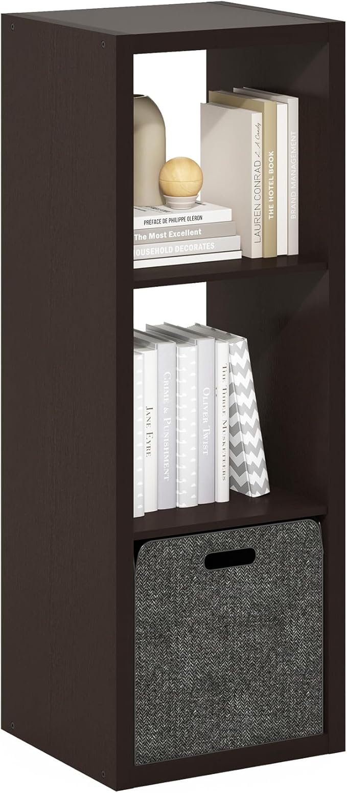 Furinno Cubicle Book Shelf, 3-Cube Bookshelf, Extra Thick Frame Horizontally &