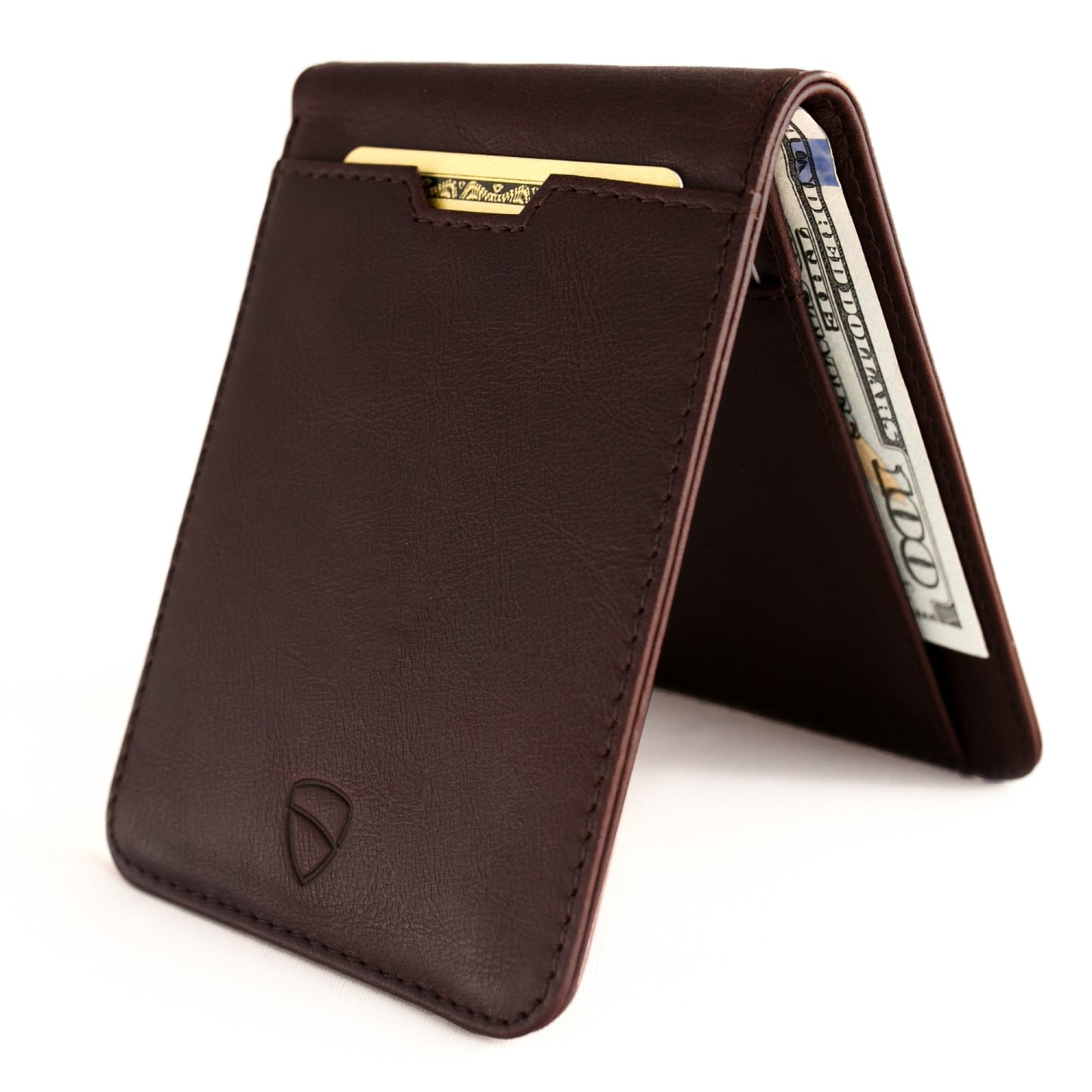 Vaultskin MANHATTAN Slim RFID Blocking Bifold Leather Wallet for Men - Minimalist Front Pocket Card Holder, Holds 9 Cards & Cash, Premium Italian Leather (Brown)