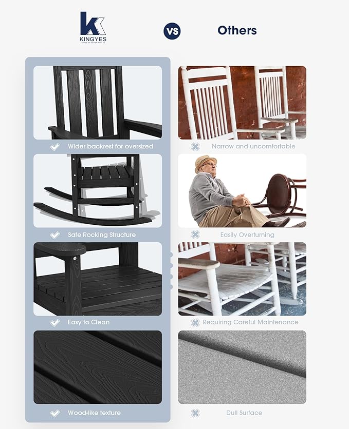 KINGYES Oversized Outdoor Rocking Chair Set of 2, All-Weather Patio Rocking