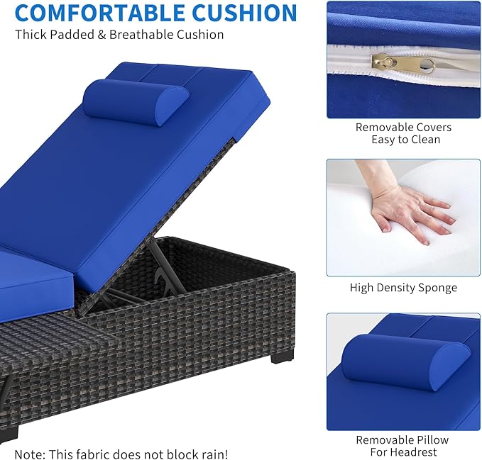 GAOMON Chaise Lounge Chairs Set of 2, Outdoor PE Rattan Chaise Lounge Chair