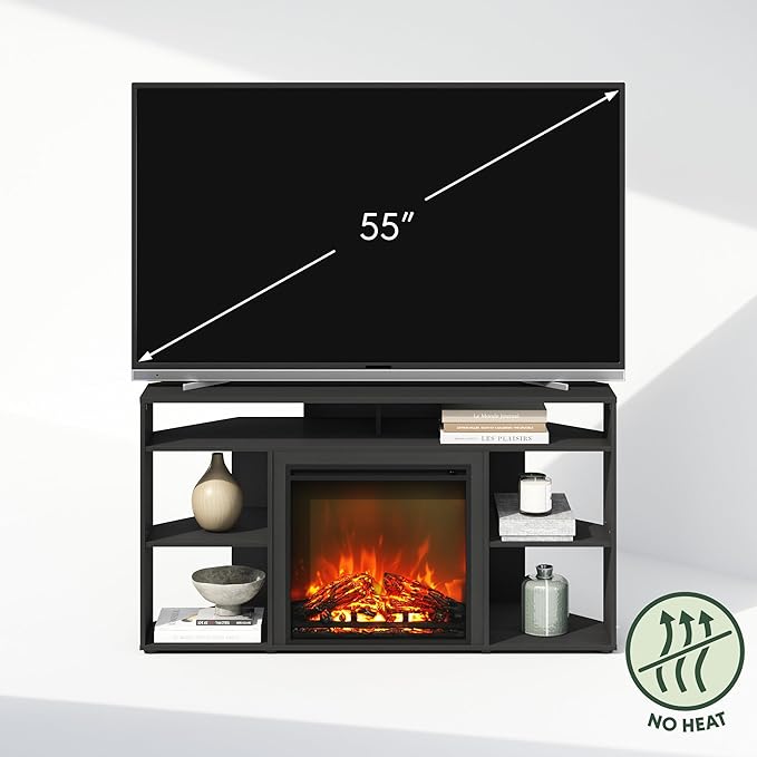 Furinno Jensen Fireplace TV Stand, NO Heat Decorative Electric Fireplace Corner