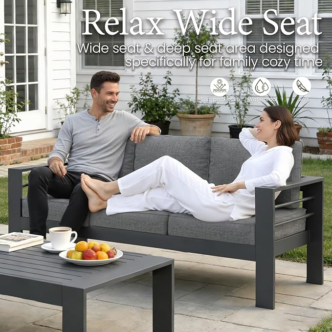 LayinSun Outdoor Aluminum Furniture Set, 5 Pieces Patio Sectional Conversation