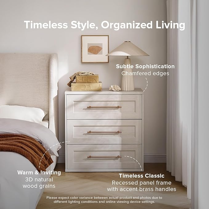 mopio Blake 3 Drawer Dresser for Bedroom, Chest of Drawers, Wood Dresser
