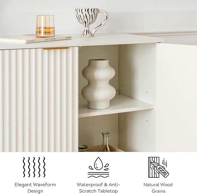 EYYTHUNG Fluted Cabinet with Storage, Sideboard Buffet Cabinet with Adjustable