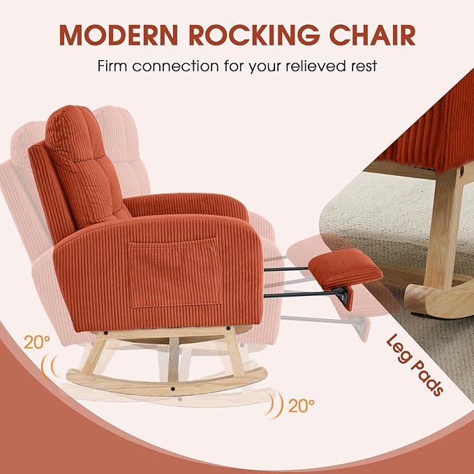 NIOIIKIT Nursery Rocking Chair, Corduroy Upholstered Rocking Chair