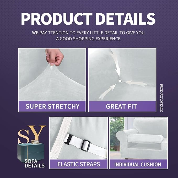 ZNSAYOTX Oversized Velvet 3 Piece Couch Cover