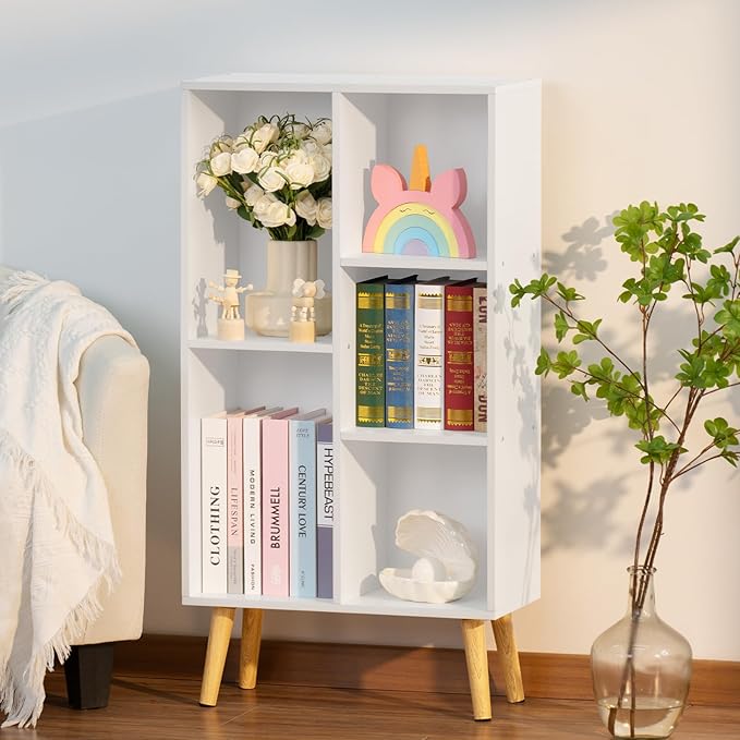 YAHARBO Small White Bookshelf, 3 Tier Modern Kids Bookcase