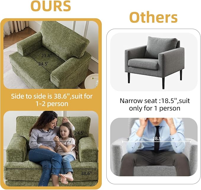 Oversized Accent Chair with Armrest Organizer, Comfy Living Room Chairs with