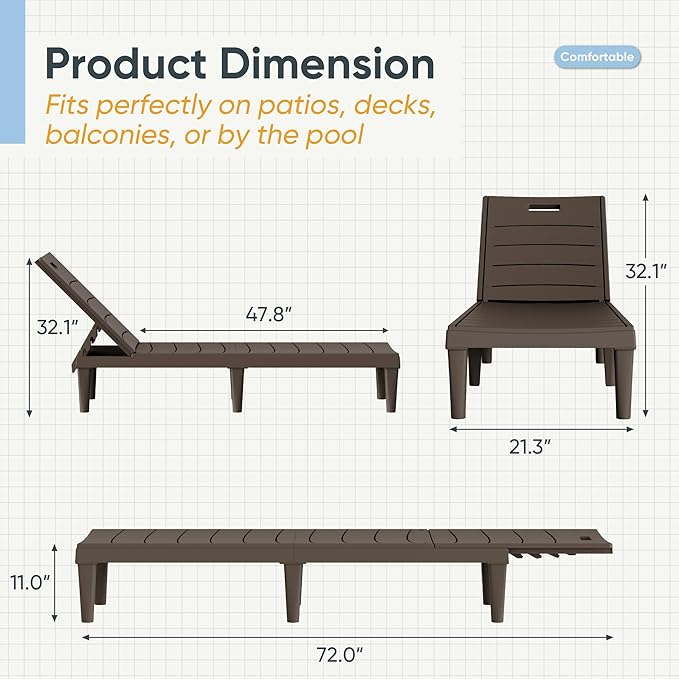 Greesum Outdoor Chaise Lounge Chairs Set of 4