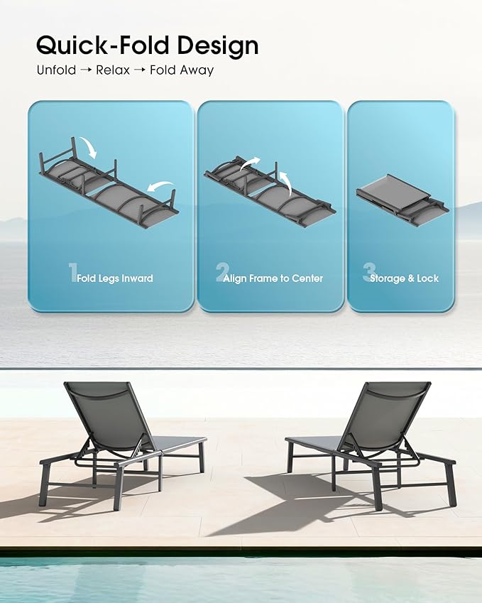Ciokea Foldable Outdoor Lounge Chair Set of 2